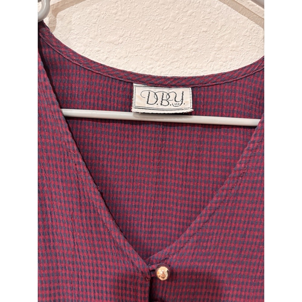 D.B.Y. Ltd. Vintage Burgundy Gingham Mini Dress M/L Dark Academia Grunge Goth - Picture 5 of 15